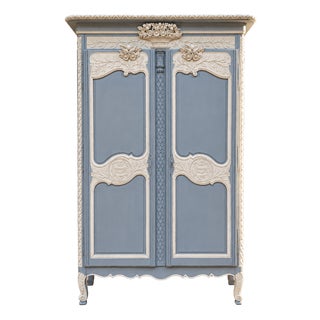 Norman Bluish-Grey Wardrobe with Carved Decoration, 1810 For Sale