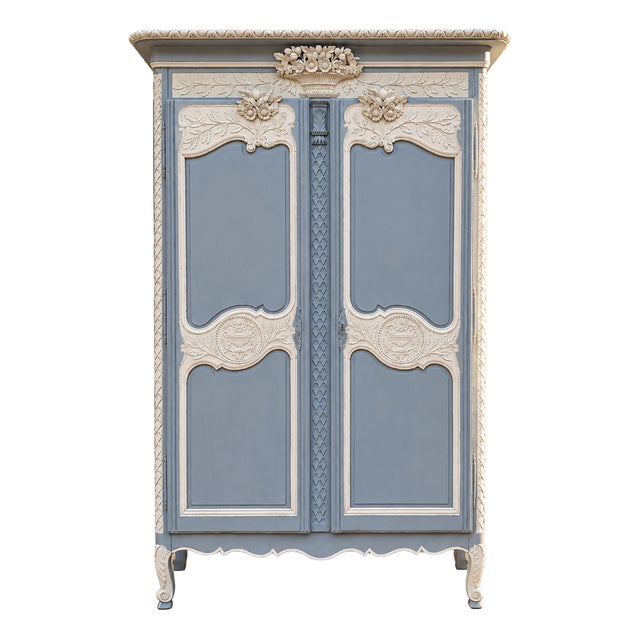 Norman Bluish-Grey Wardrobe with Carved Decoration, 1810 For Sale
