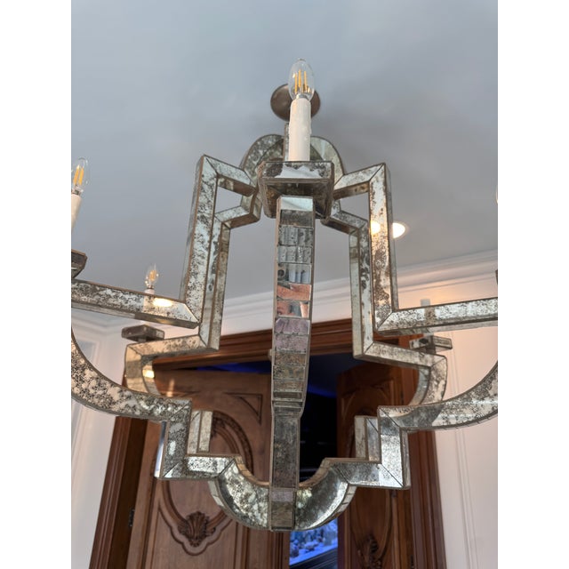 Metal Niermann Weeks Lido Antiqued Mirror Chandelier – 6 Light – 38” Diameter For Sale - Image 7 of 18