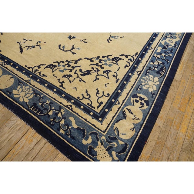 1890s Beige Field Blue Floral Spray Central Medallion Antique Chinese Peking Rug For Sale In New York - Image 6 of 11