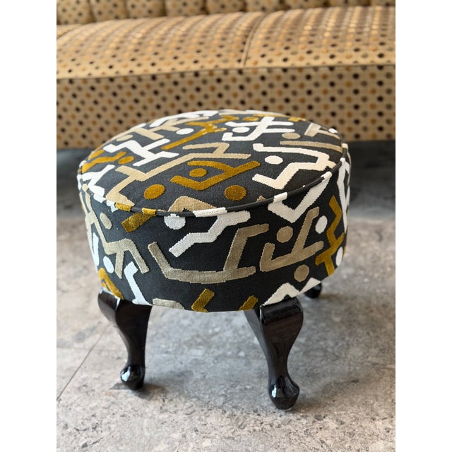 Wood 1920s Hungarian Art Deco Foot Stool in Pierre Frey Upholstery For Sale - Image 7 of 14