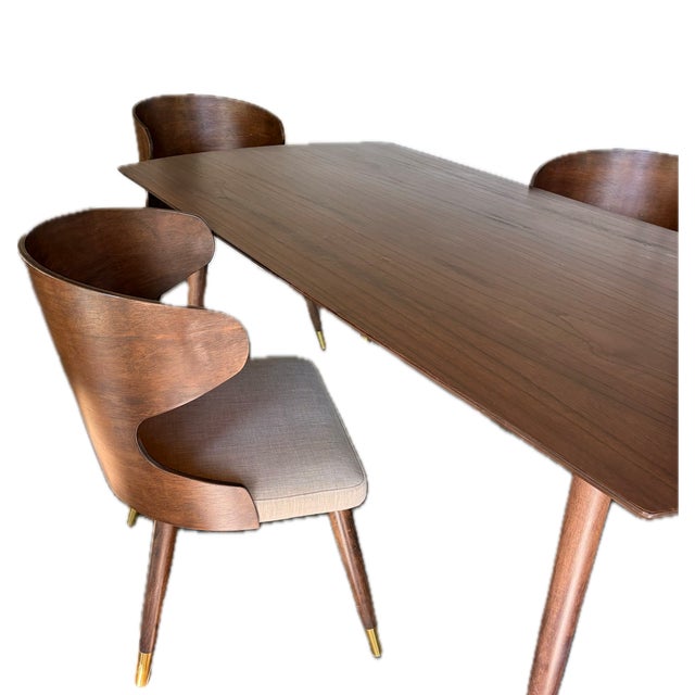 Mid-Century Modern Style Walnut Dining Set, Sculptural Barrel Back Chairs, Malaysia 2020 For Sale - Image 12 of 17