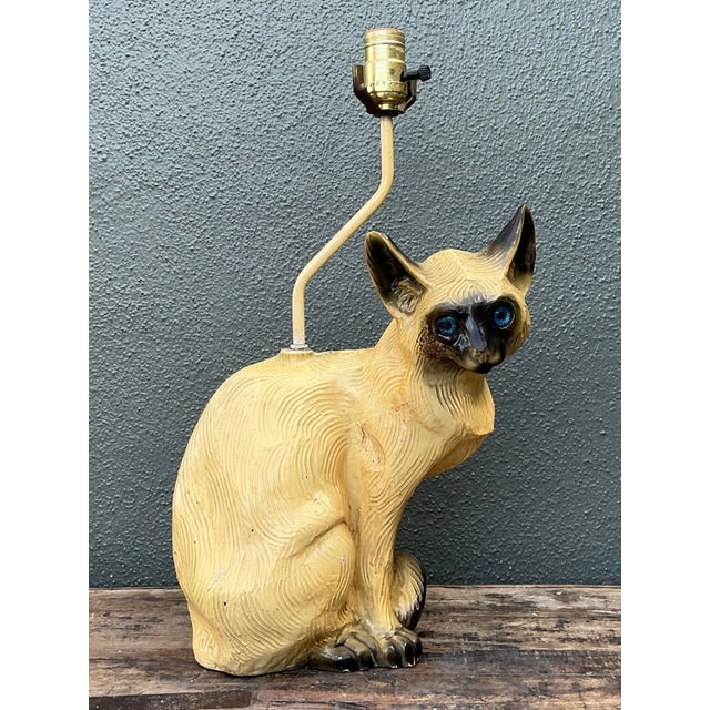 Vintage Glazed Ceramic Siamese Cat Lamp For Sale - Image 11 of 12
