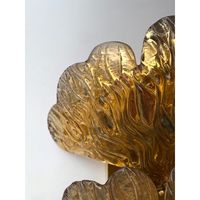Contemporary Brass and Gold Murano Glass Palm Sconces, Italy - a Pair For Sale - Image 10 of 12