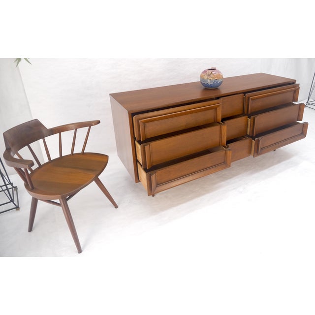 Mid Century Modern Sculpted Walnut 68" Long 9 Drawers Dresser Credenza MINT For Sale - Image 10 of 13