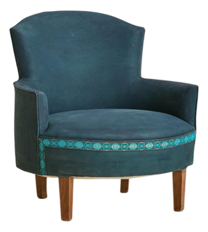 French Art Deco Blue Armchair with Wood Legs, 1940s - 2 Available
