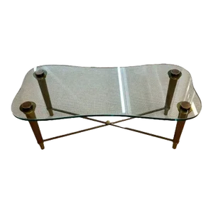 French Neo-Classical Glass Top Coffee Table, Mid-Century Modern Pe Guerin Style