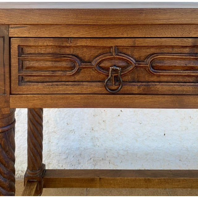Brown Vintage Carved Walnut Console Table with Solomonic Legs and Two Drawers, 1940s For Sale - Image 8 of 15