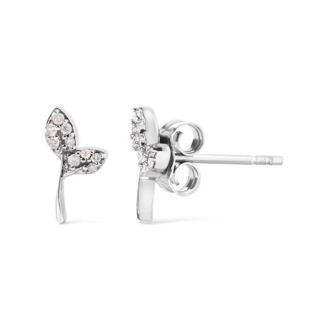 Contemporary 925 Sterling Silver 1/16ct TDW Diamond Leaf Earrings, Pair For Sale - Image 3 of 4