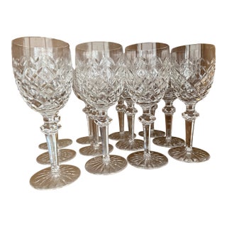1970s Crystal Waterford Claret Wine Glasses in Powerscourt Pattern - Set of 12 For Sale