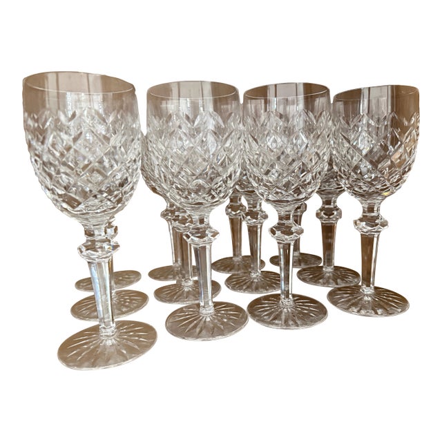 1970s Crystal Waterford Claret Wine Glasses in Powerscourt Pattern - Set of 12 For Sale
