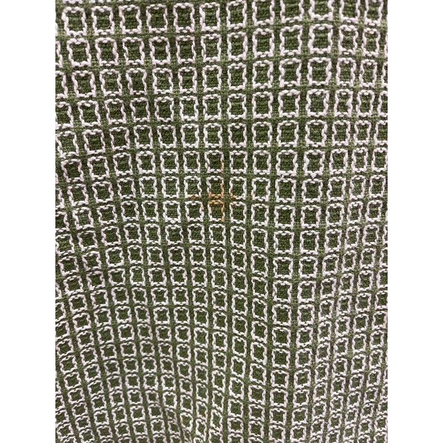 Textile Vintage Olive Green and White Woven Throw Blanket With Fringe Edges For Sale - Image 7 of 10