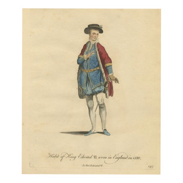 Jefferys, Habit of King Edward Vi Worn in England in 1550, Jefferys Costume Plate, 1757, Engraving For Sale