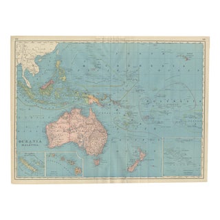 Antique Map of Oceania and Malaysia with Australia and New Zealand, 1899 For Sale