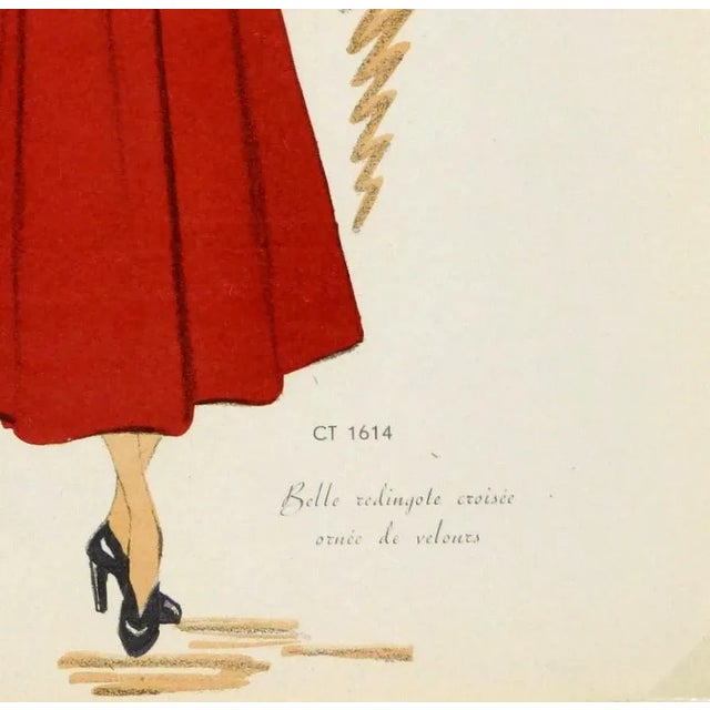 French Fashion Sketch - Red Velvet Couture For Sale - Image 4 of 5