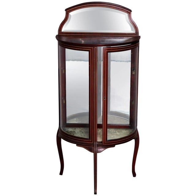 Antique French Louis XVI Mahogany Demilune Vitrine For Sale - Image 13 of 13