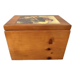 Vintage Mid 20th Century Handcrafted Pine Wood Storage Box With Velvet Lining For Sale