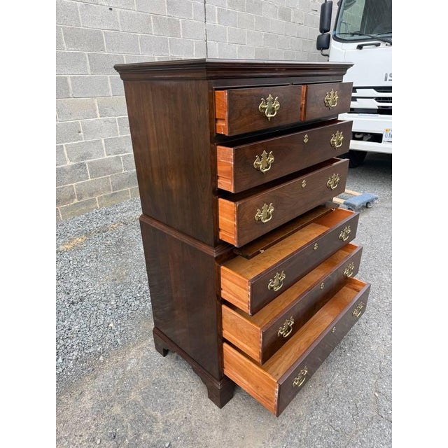 Brown Late 20th Century Stickley Georgian Chippendale Style Solid Mahogany -Drawer Highboy Dresser For Sale - Image 8 of 17
