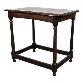 Antique Stretcher Base Side Table For Sale