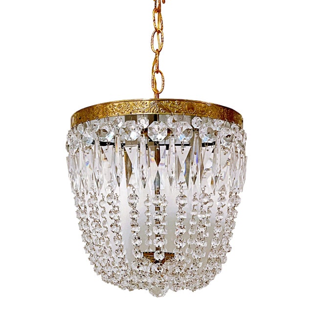 1950s Italian Bronze Basket Chandelier For Sale