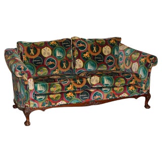 Mulberry Silk Velvet Sporting Life with Claw & Ball Feet Sofa For Sale