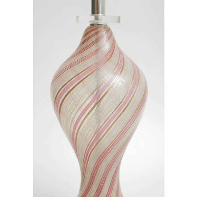 Mid-Century Modern Vintage Italian Murano Lucite and Glass Striped Lamp Pinks, Gold, Copper, Clear 60's For Sale - Image 3 of 10