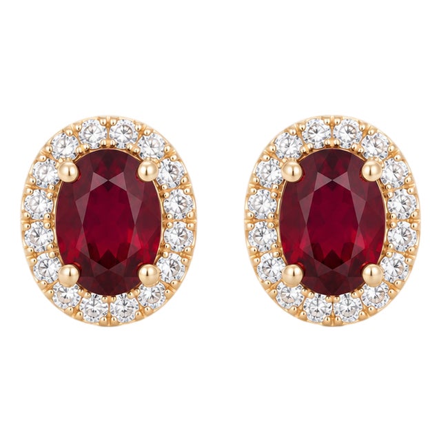Vintage Oval Garnet Stud Earrings | Gemstone Halo 925 Silver Gold Plated Studs | January Birthstone Everyday Studs - A Pair For Sale