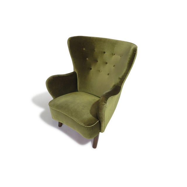 Green 1950s Danish High-Back Lounge Chair in Original Green Mohair For Sale - Image 8 of 12