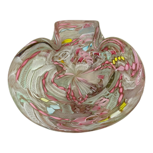 Large Vintage Hand Blown Murano Glass Cigarette Cigar Ashtray Italy Latticino