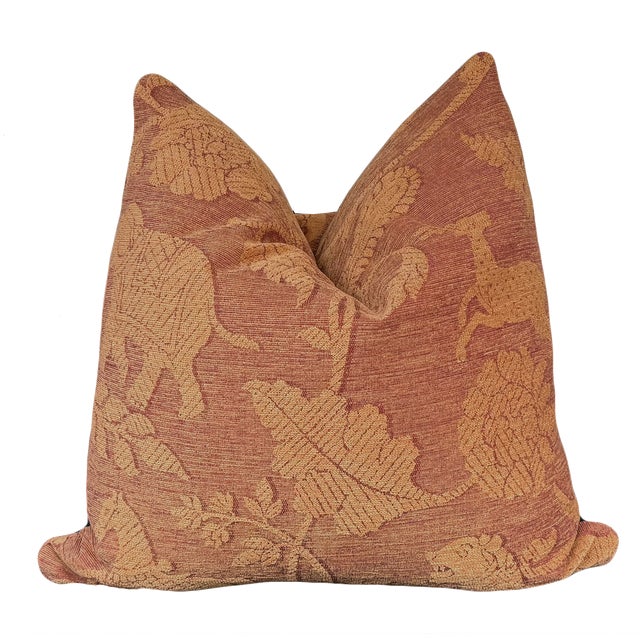 The fabric is a Lee Jofa chenille featuring a jungle print design in muted tones of orange and rust. Lots of texture and...