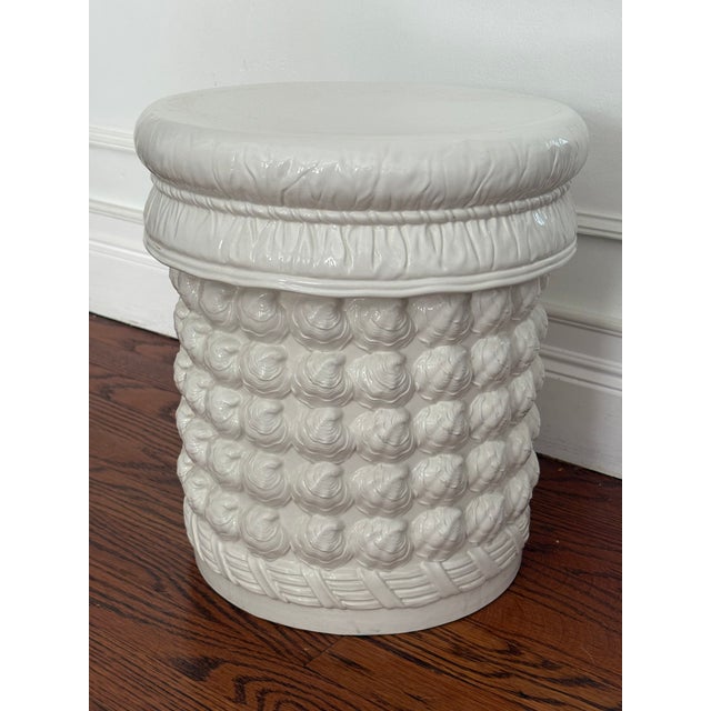 Made in Italy Beautiful Blanc de chine tromp le 'Oeil plant stand or garden stool. Intricate clam shell design at the base...