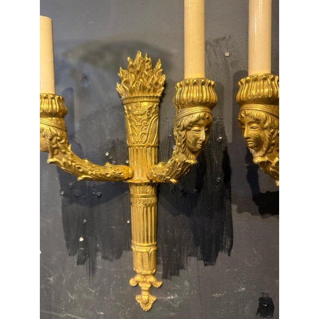 1900 French Empire Gilt Bronze Sconces - a Pair For Sale - Image 4 of 5