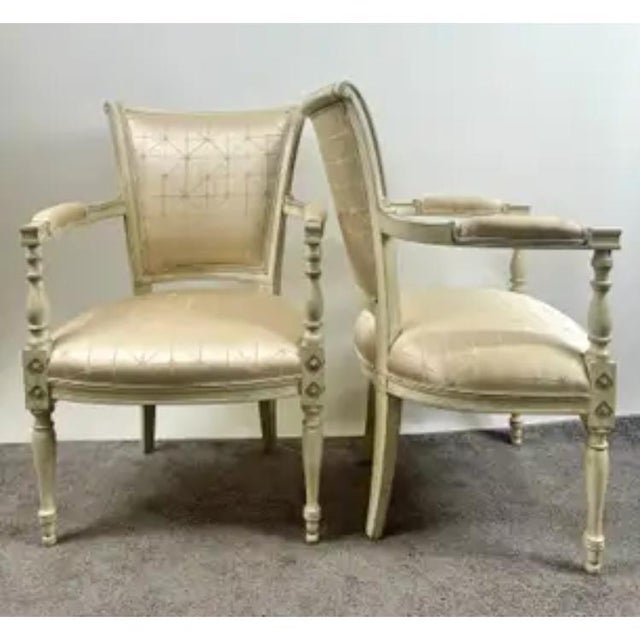 French Academic Revival Louis XVI Style Off-White Painted Chair C 1930's, a Pair For Sale - Image 11 of 16