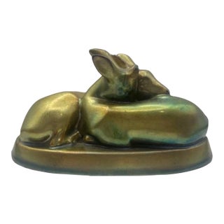 Vintage Zsolnay Hungary Pecs Eosin Glaze Iridescent Ceramics Resting Deer For Sale