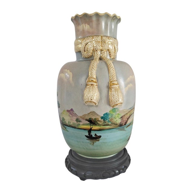 Early 20th Century Vintage Japanese Nippon Morimura Style Gold Gilt Landscape Vase For Sale - Image 5 of 13