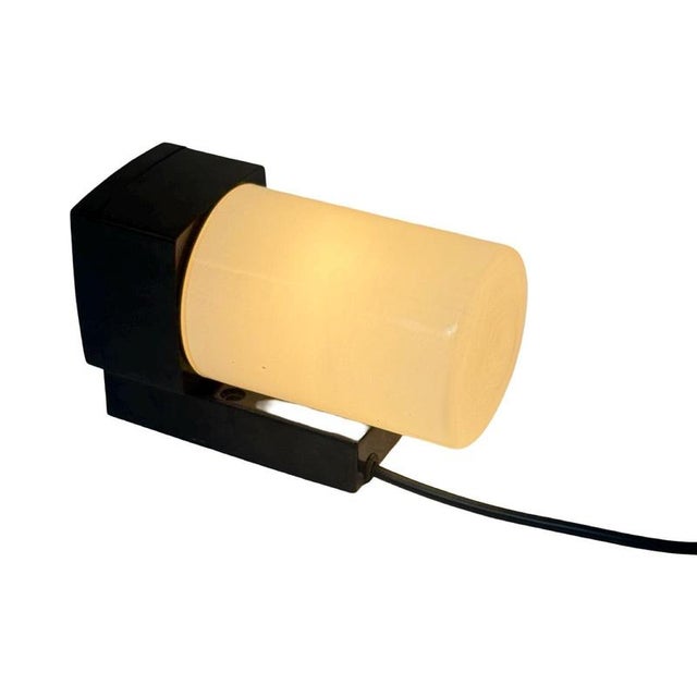 Bauhaus Single Lit Bathroom Lamp in Milk Glass and Bakelite Mount, 1960s For Sale - Image 3 of 9
