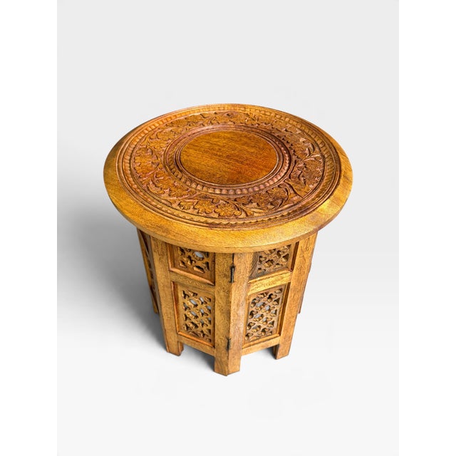 Small Hand-Carved Folding Table from Hoshiarpur, 1950 For Sale - Image 11 of 11