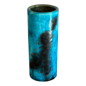1950s Guido Gambone Cylinder Vase in Blue and Black