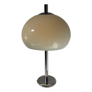 Space Age Mushroom Lamp with White Acrylic Shade and Chrome Base For Sale