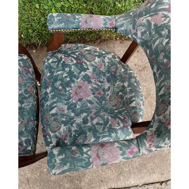 Emerald 1970s Vintage Mahogany Botanical Armchairs on Casters- a Pair For Sale - Image 8 of 11