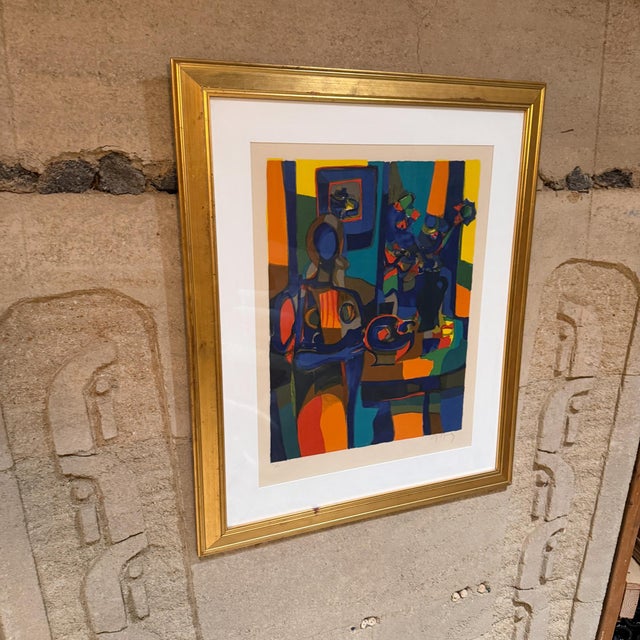 Abstract 1960s Abstract French Art Still Life Color Lithograph Marcel Mouly For Sale - Image 3 of 11