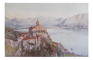 1905 Original Italian Print - Italian Travel Colour Plate - La Madonna Del Sasso, Locarno, Lago Maggiore