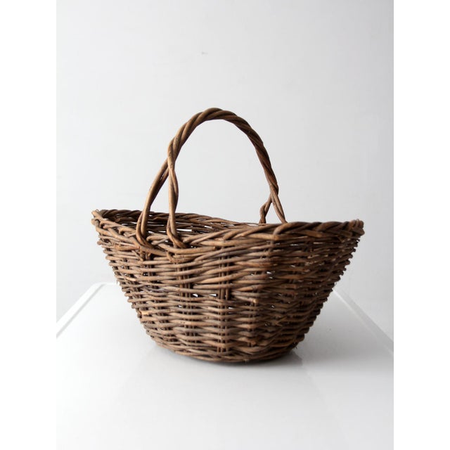 Wood Vintage Wicker Gathering Basket For Sale - Image 7 of 14