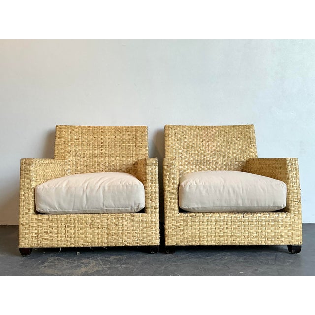 McGuire Vintage McGuire Woven Rattan Lounge Chairs - A Pair For Sale - Image 4 of 12