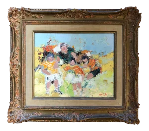George Rene Sinicki "Rugby Match”Original Oil on Canvas C.1950s