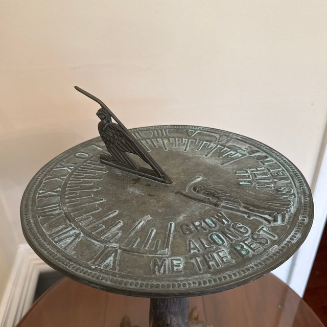 Verdigris Vintage Mid-Century Modern Solid Bronze Garden Sundial on Root Base For Sale - Image 8 of 12