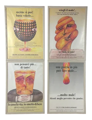 Original Posters from Alcoholics Anonymous by Ennio Tamburi, Bologna, Italy 1980s, Set of 4