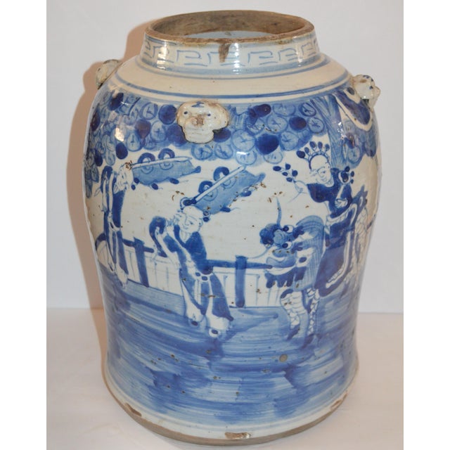 1990s Vintage Chinoiserie White & Blue Children & Qulin Ginger Jar For Sale In Houston - Image 6 of 7
