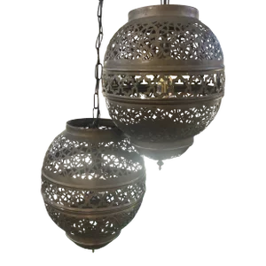 Set of 2 Vintage Moroccan Brass Hanging Lights