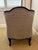 Updated Louis XV bergere chair. Painted Navy blue carved frame and newly upholstered in highland house fabric. Comfortable...